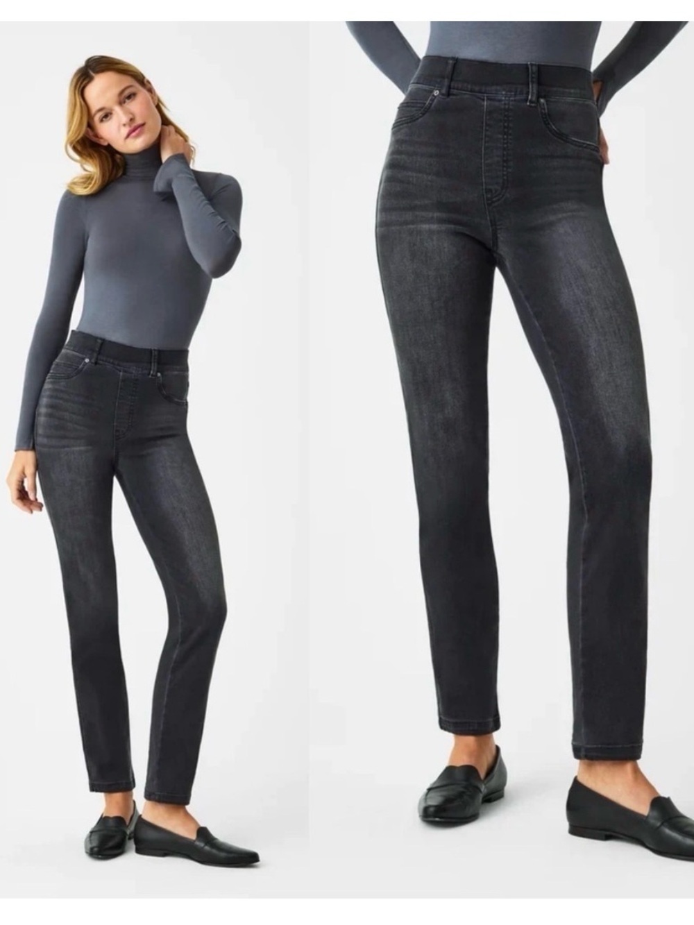 SPANX High-Rise Ankle Slim Straight Jeans in Vintage Black - Size L